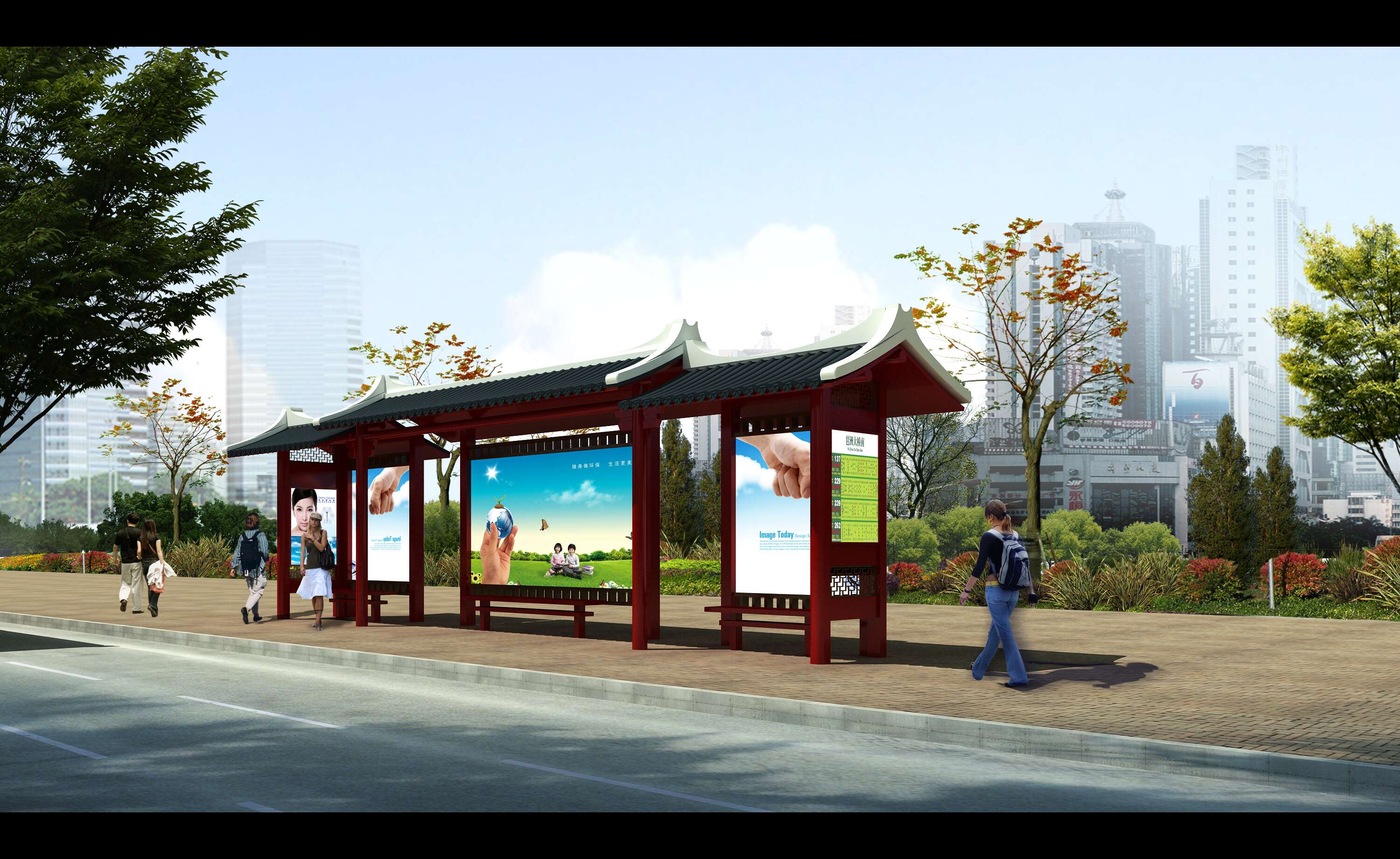 供應(yīng)宿遷遠(yuǎn)圖仿古公交站臺(tái) 古典候車(chē)亭 滾動(dòng)換畫(huà)燈箱生產(chǎn)制作