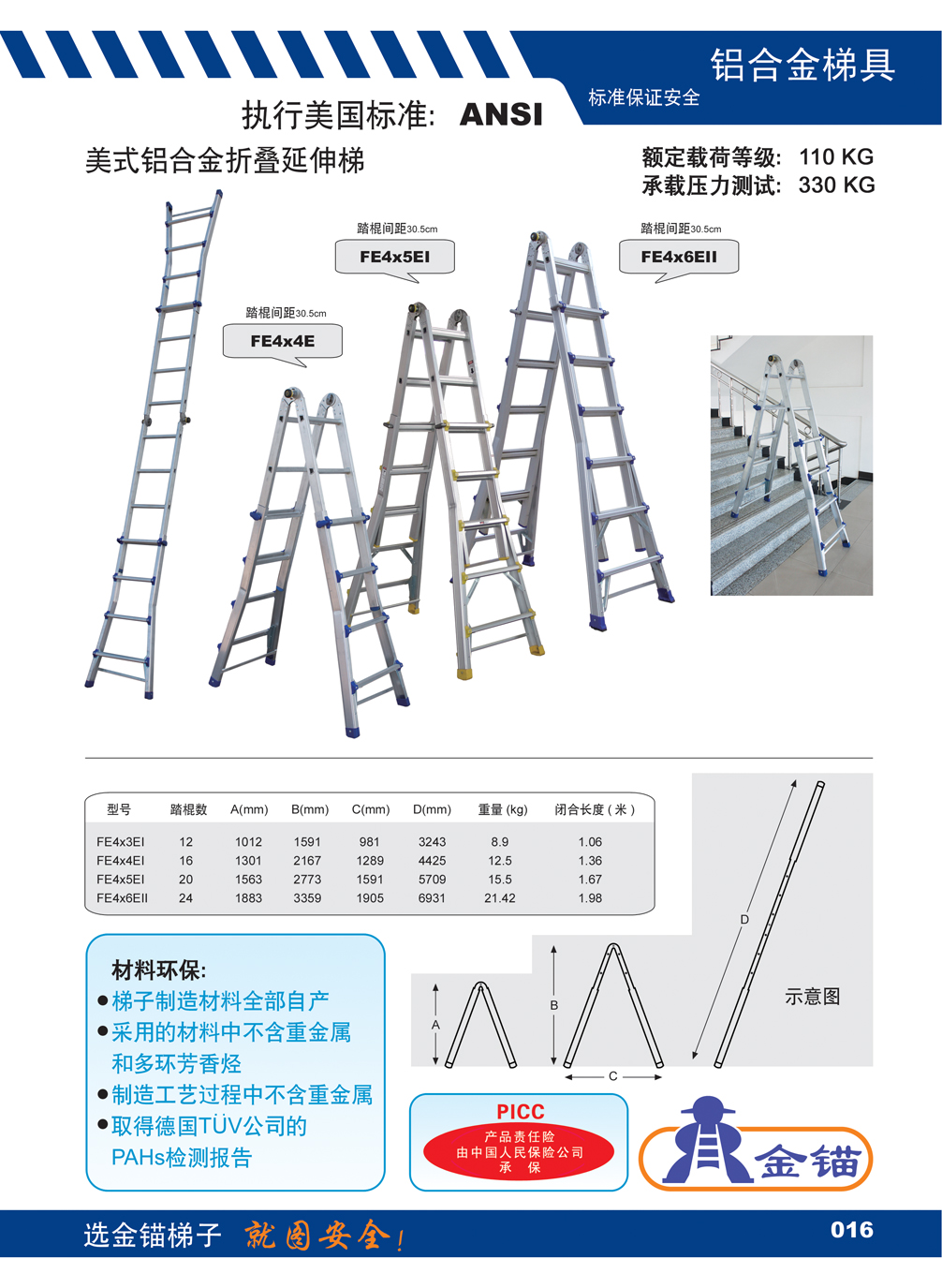FE4x4E美式鋁合金折疊延伸梯圖片