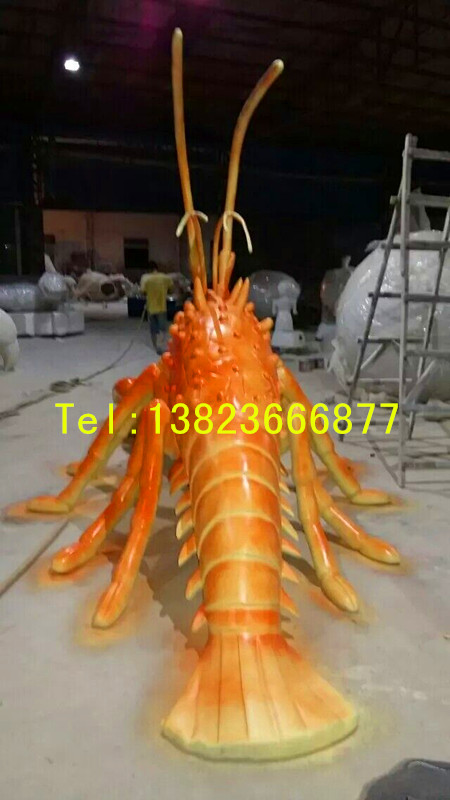 供應(yīng)用于餐廳掛件的玻璃鋼仿真龍蝦雕塑 玻璃鋼海洋生物雕塑