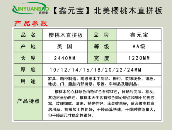 北美樱桃直拼板图片