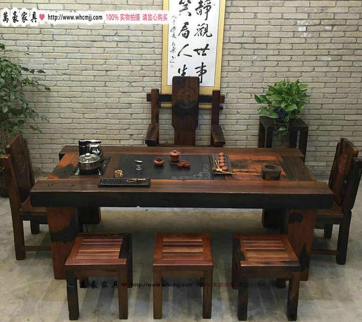 老船木實(shí)木家具船木中式茶桌茶幾圖片/老船木實(shí)木家具船木中式茶桌茶幾樣板圖 (1)