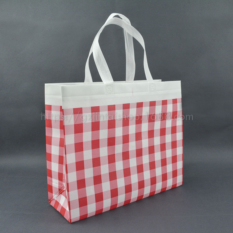 格子紋腹膜無紡布袋圖片