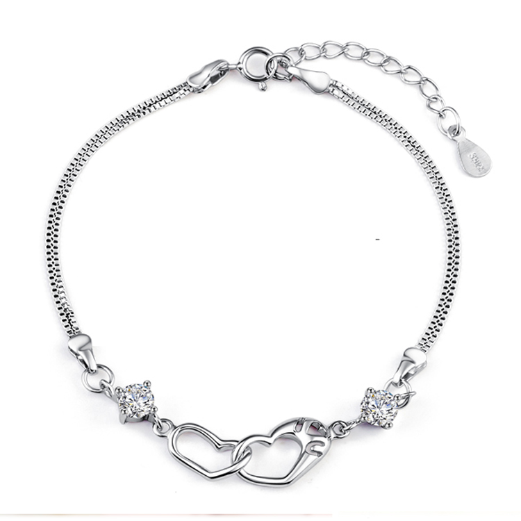 心連心*晶手鏈925純銀手鏈 韓版時(shí)尚手飾女 銀飾品