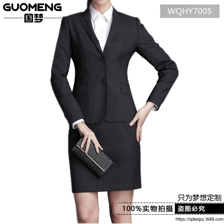 青島開發(fā)區(qū)女士西服定制廠家 韓版修身兩?？垩蛎轿餮b