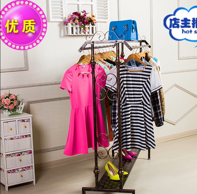 鐵藝雙排服裝展示架圖片/鐵藝雙排服裝展示架樣板圖 (2)