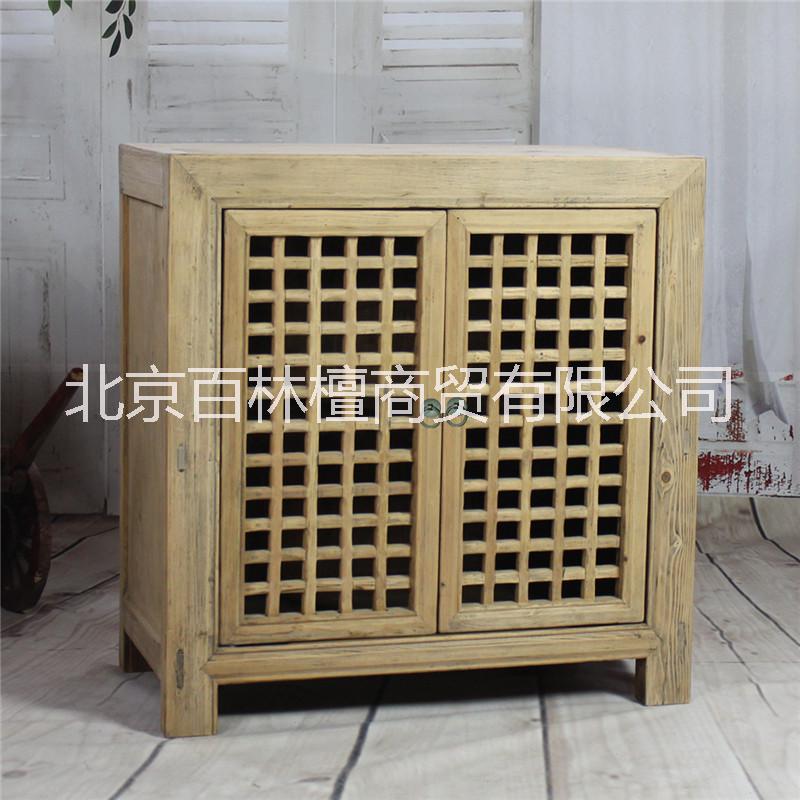 木*格柜子餐邊柜玄關(guān)柜實木家具新古典老松木儲物柜