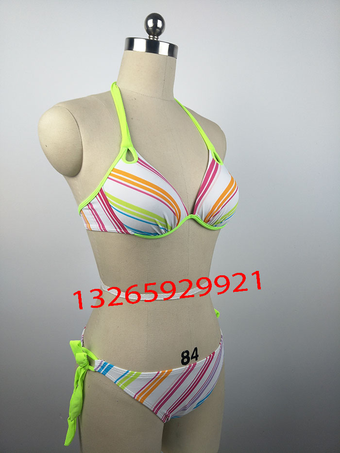 歐美性感條紋小胸聚攏分體溫泉泳裝   2017泳衣批發(fā)