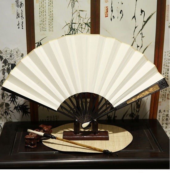 多頭型多圖案紅木鑲嵌折扇圖片