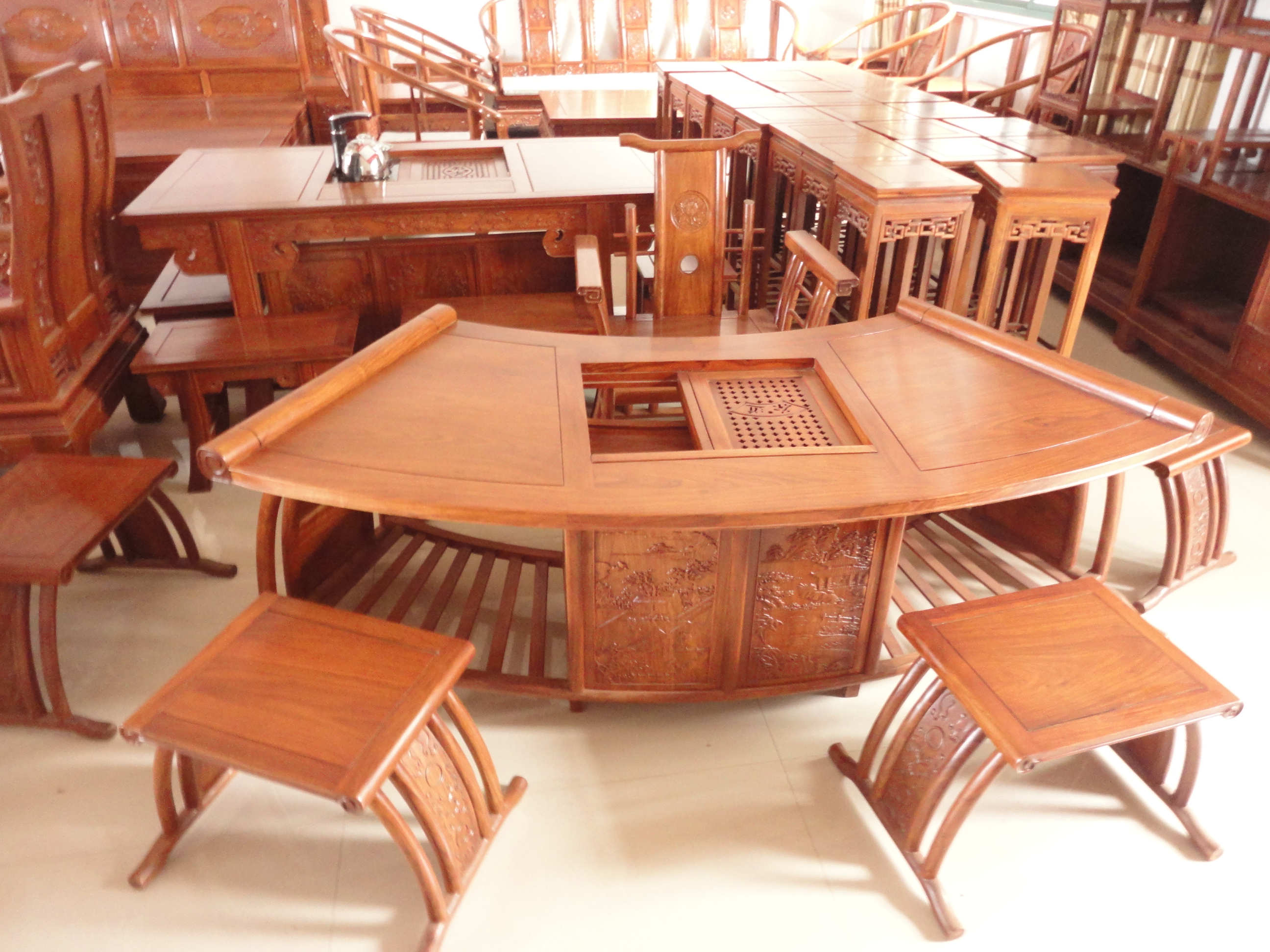 復雜扇形茶臺6件套----茶臺、茶幾、茶桌、茶水桌