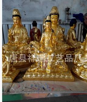 廠家批發(fā)財神西方三圣文殊普賢菩薩玻璃鋼貼金彩繪工藝品佛像