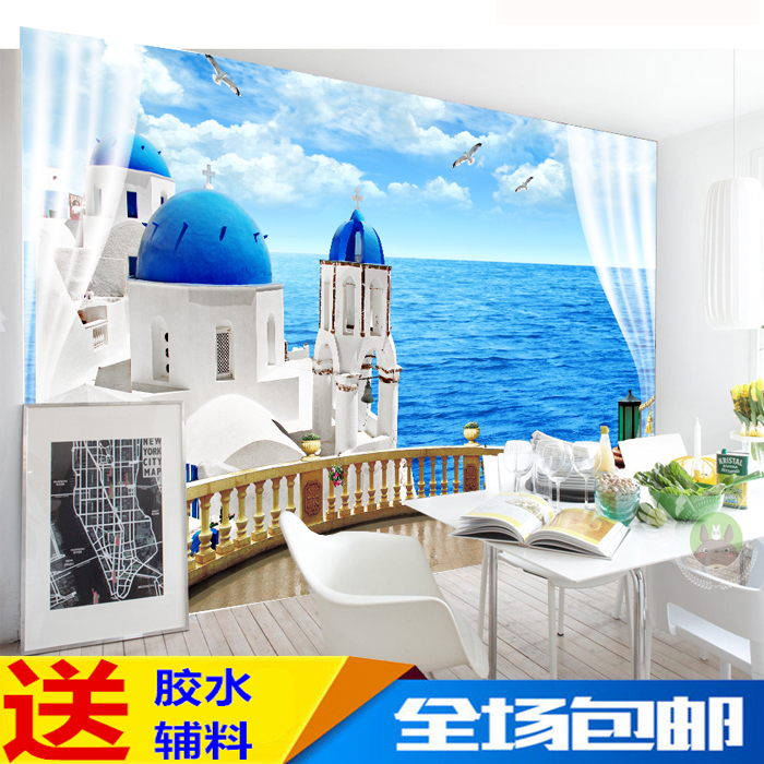 歐式3d立體電視背景墻壁紙地中海墻紙客廳沙發(fā)餐廳大型壁畫(huà)定制