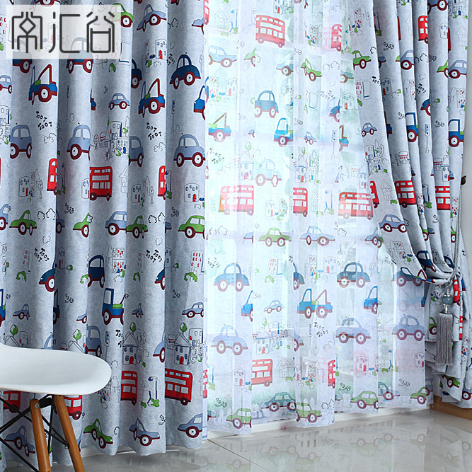 新品兒童窗簾男孩卡通汽車定制女孩圖片