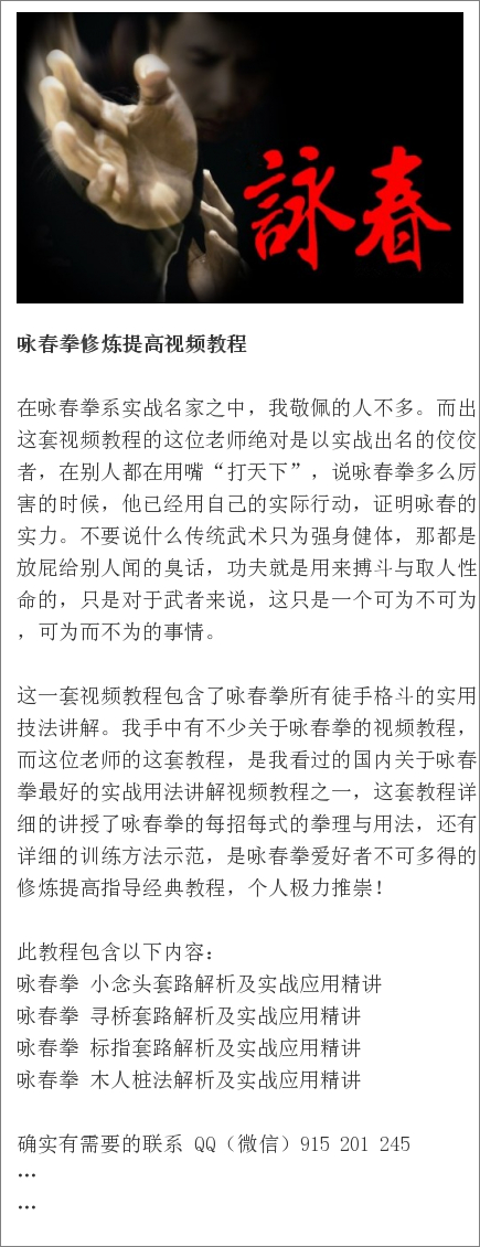 詠春拳修煉提高自學(xué)視頻教程