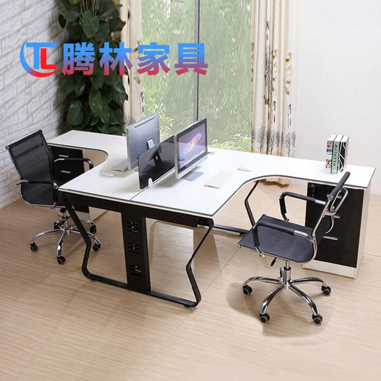 2人位蝴蝶架L型辦公桌圖片/2人位蝴蝶架L型辦公桌樣板圖 (1)