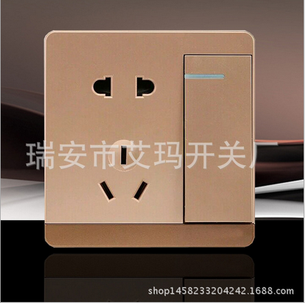 西蒙爾墻壁開關(guān)插座86型大板香檳金五孔一開單墻壁插座廠家直銷