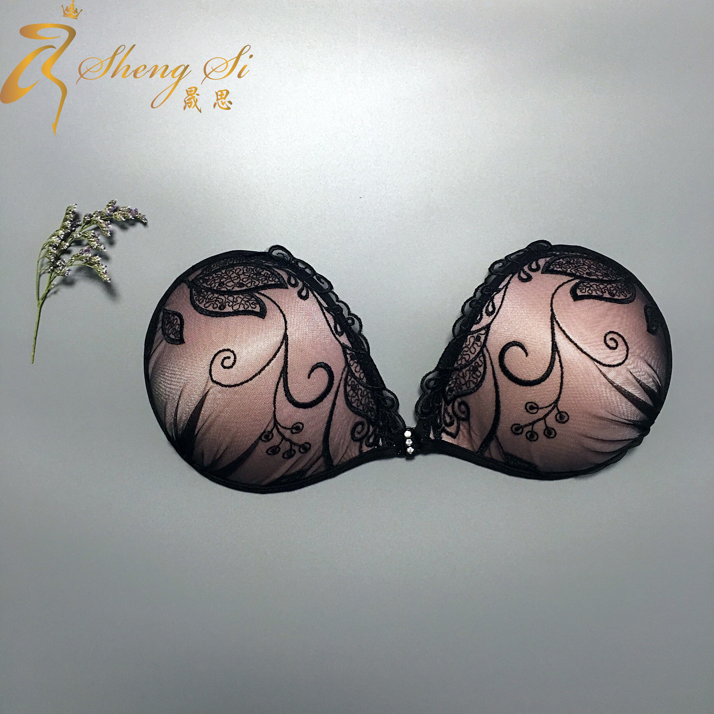 無肩帶性感蕾絲包邊隱形文胸 硅膠圖片