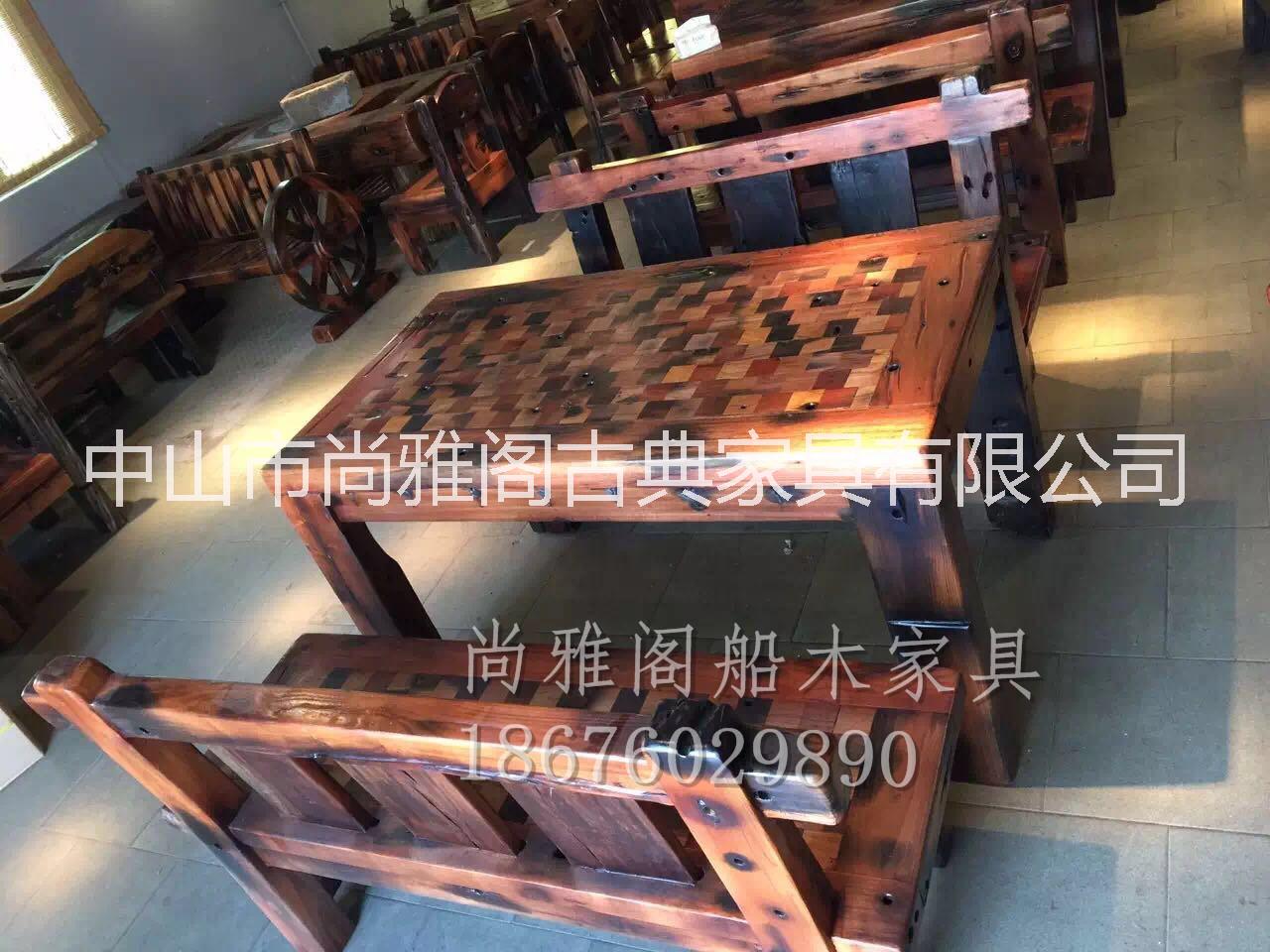 老船木馬賽克咖啡桌茶幾組合功夫茶臺戶外茶桌椅組合桌餐廳臺桌