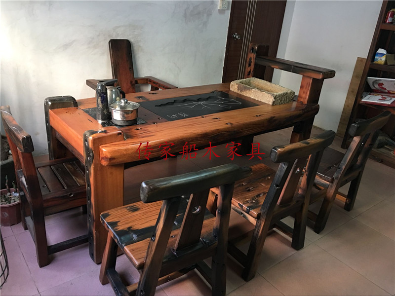 供應(yīng)老船木家具石槽電磁爐茶臺(tái)圖片