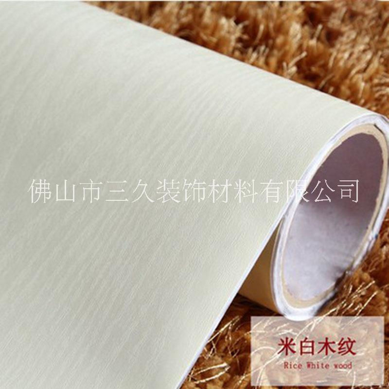 加厚自粘墻紙家具翻新貼紙裝飾波音軟片防水廚房衣柜米白色木紋貼