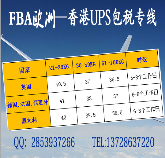 FBA歐洲香港UPS專包稅專線