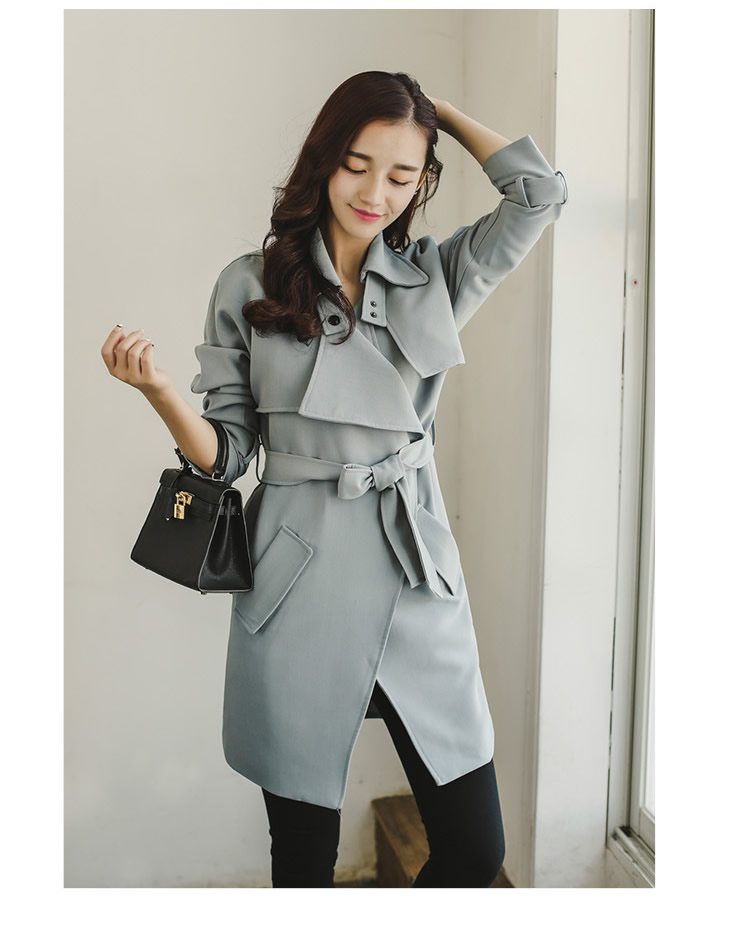 2017春秋新款欧美英伦风气质大码韩版女装中长款系带风衣外套女潮  长款欧美系带风衣图片