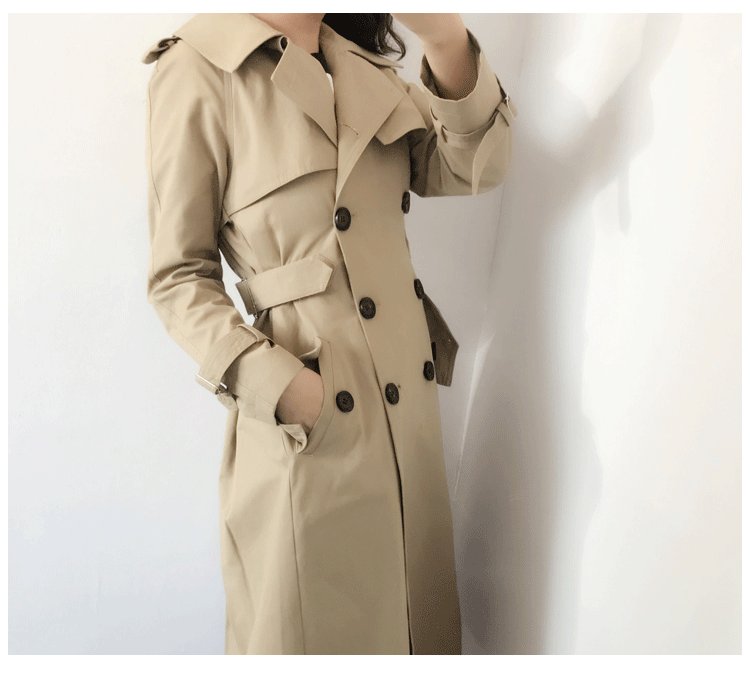 2017年秋季裙擺型收腰外套長(zhǎng)款卡其色風(fēng)衣圖片