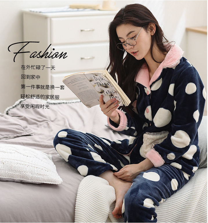 2017新款冬款女長(zhǎng)袖法蘭絨睡衣長(zhǎng)袖法蘭絨家居服