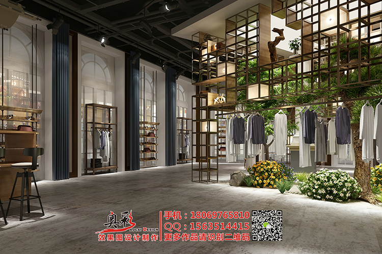 服裝店面設計/各類專賣店設計/展示空間設計/奧彩3D效果圖/cad施工圖