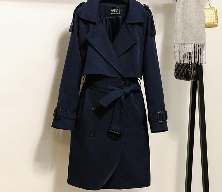 2017年新款定制藏青色双排扣风衣长款时尚风衣 双排扣风衣图片