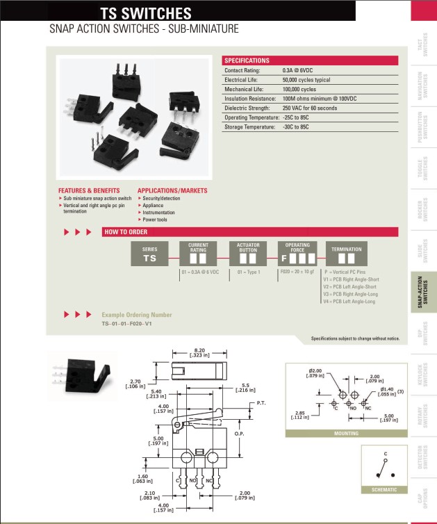 TS小型微動開關(guān) 密封型防水微動開關(guān) 鼠標(biāo)微動開關(guān)