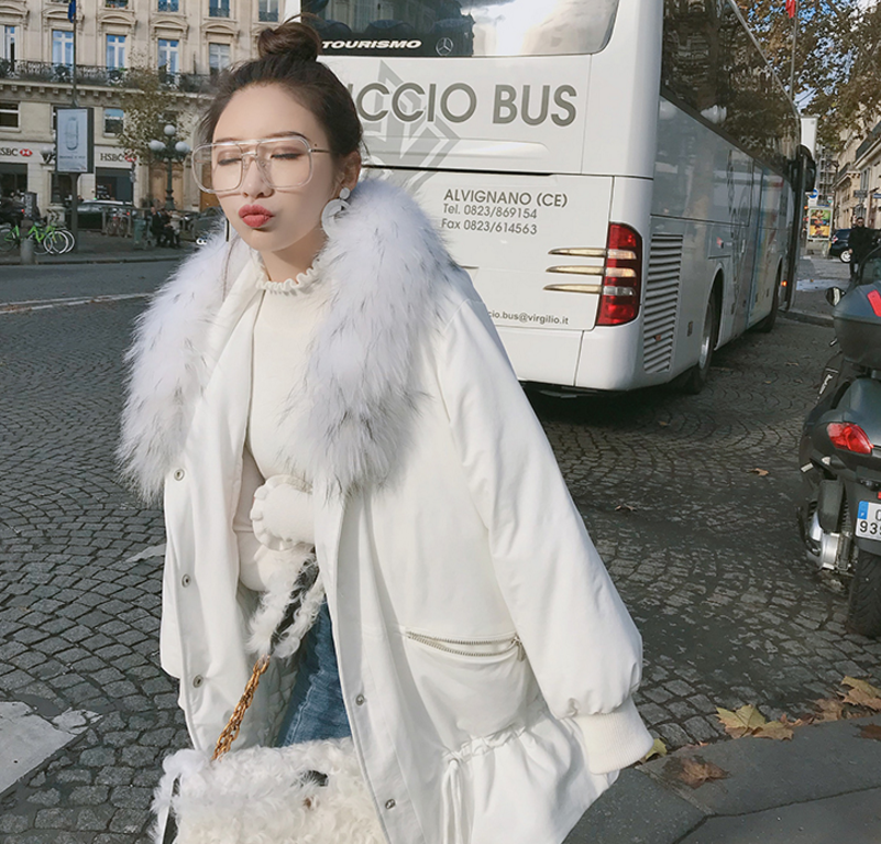 大毛領棉服貉子毛抽繩棉衣小個子保暖中長款加厚保暖外圖片