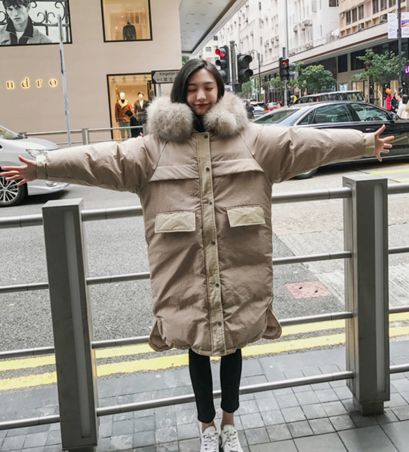 chic棉服大毛領加厚連帽中長款學院風寬松顯瘦圖片