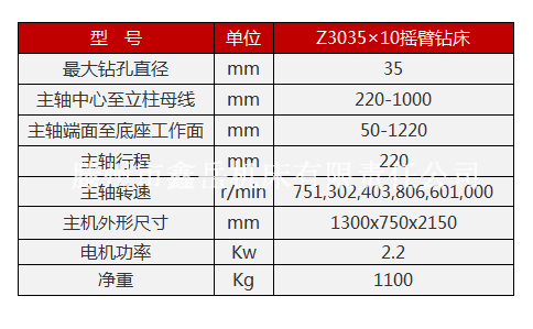 Z3035X10摇臂钻床参数