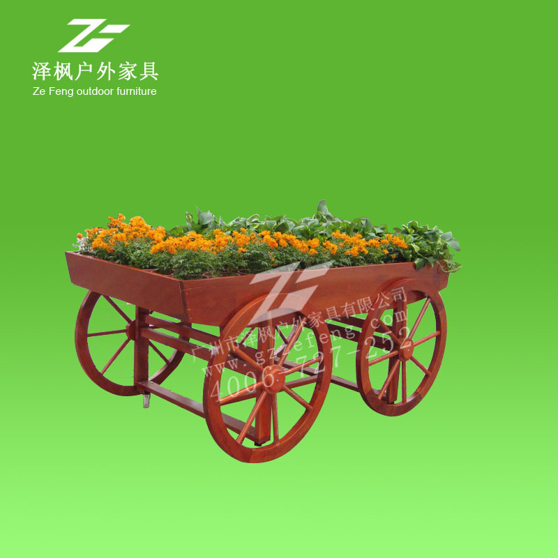 實木種花花車 戶外防腐木花車圖片