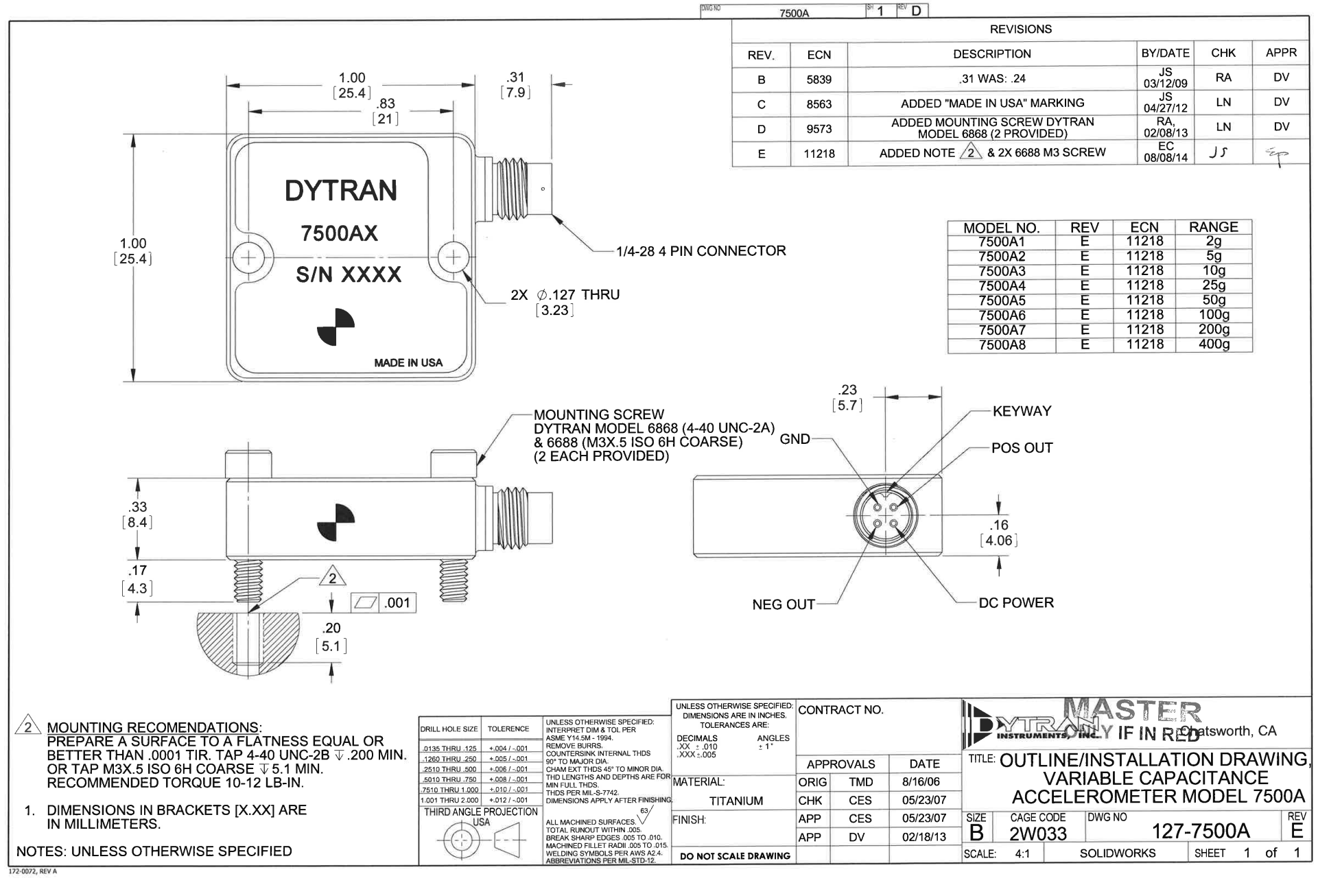 美国DT 7500A1高精度微型加速度传感