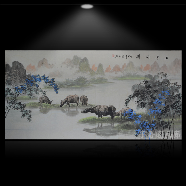 國(guó)畫(huà)五牛同耕圖山水畫(huà)圖片