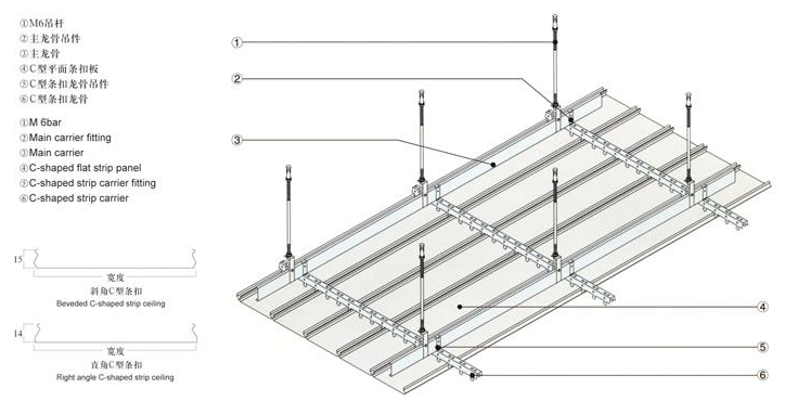 C型密闭式条扣天花主要有两种：斜角  直角 铝条扣天花 铝条扣天花系列图片