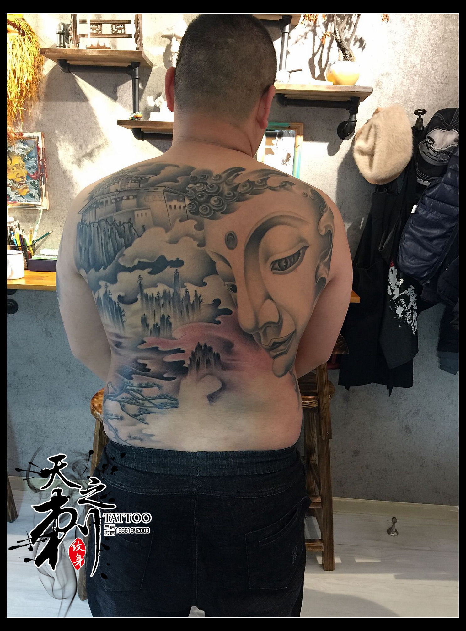 滿背佛紋身圖案 青島紋身圖案圖片