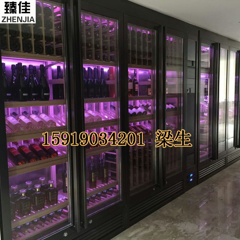 酒店黑钛拉丝不锈钢恒温酒柜定制 酒柜黑金图片