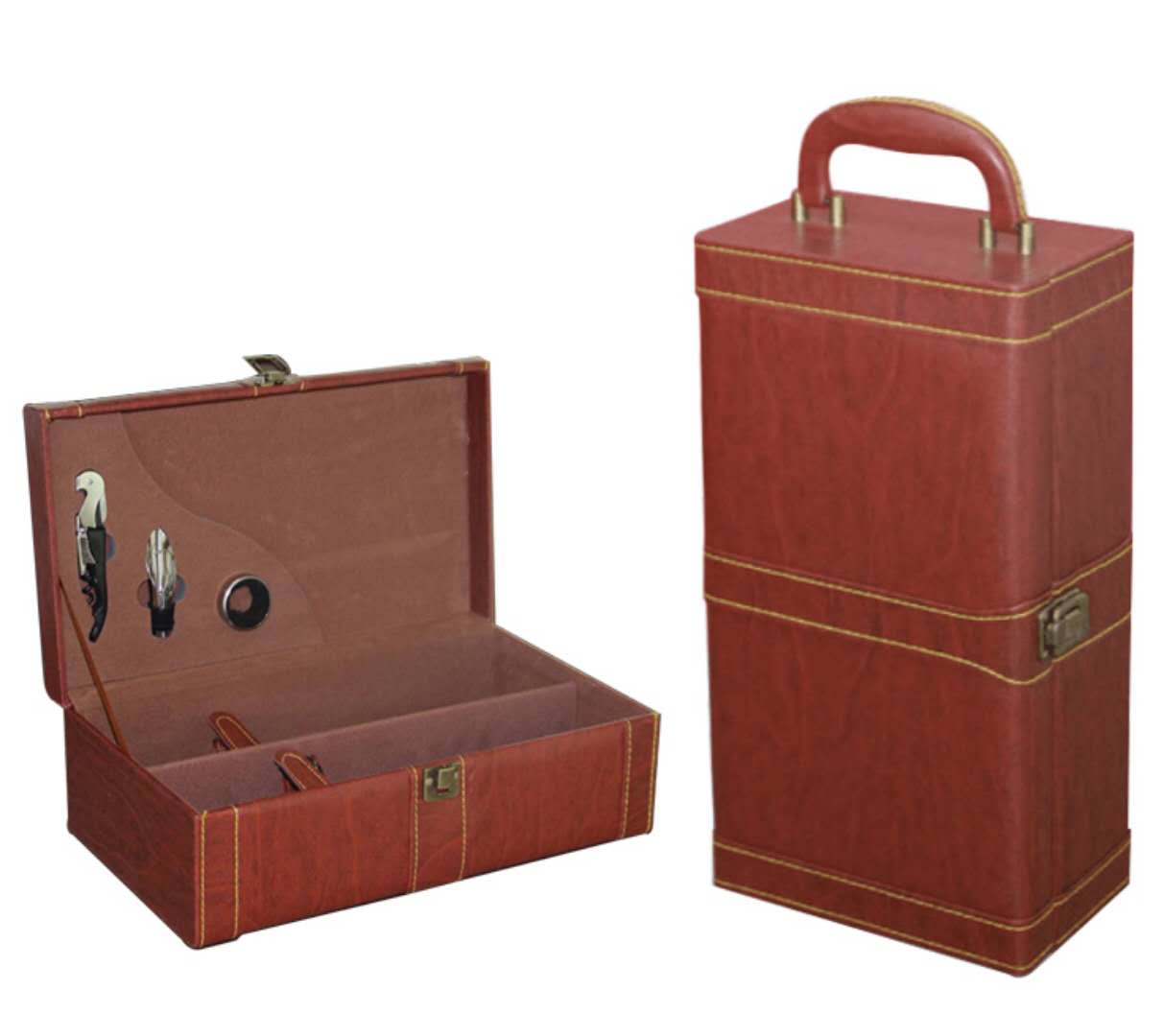 木紋棕色雙支皮盒圖片