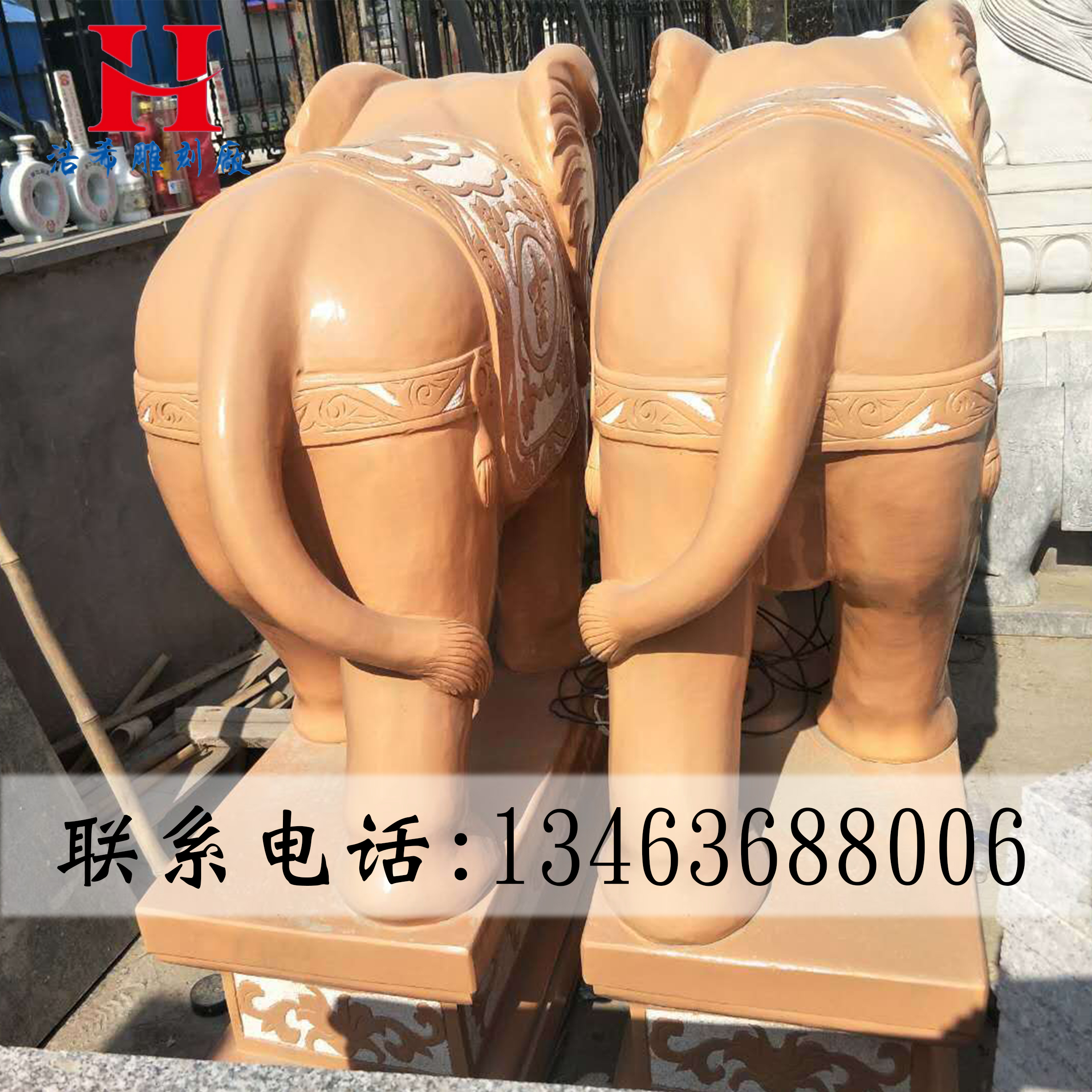 石雕晚霞紅大象工藝品庭院門口圖片/石雕晚霞紅大象工藝品庭院門口樣板圖 (3)