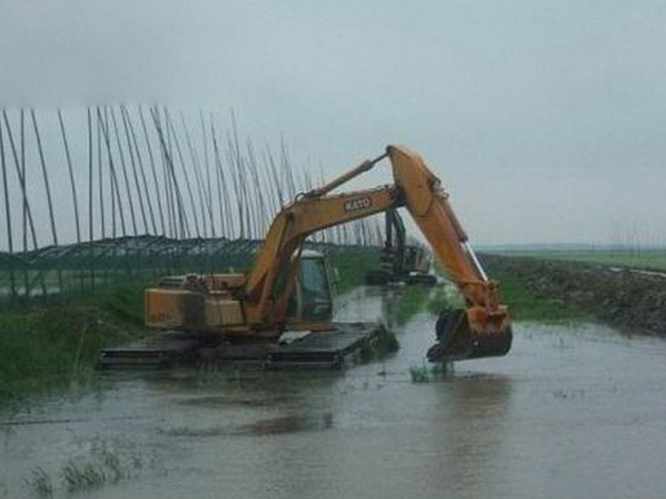 专业河道清理  淤泥清理 水草打捞 水陆两用挖机  水陆陆地挖掘机租赁图片