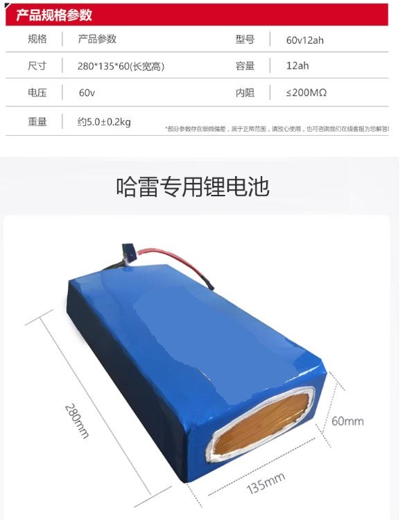 红蚂蚁锂电池60V12安时哈雷款 锂电池两轮车电瓶60V