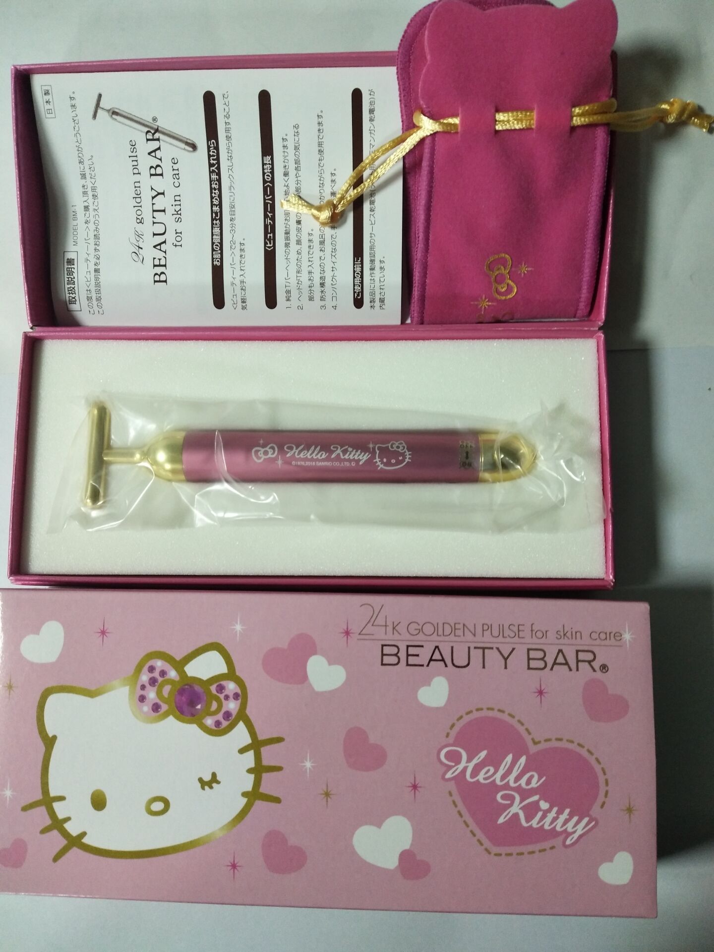 日本BEAUTYBAR24k黄金棒hellokity限量版T型按摩仪电动紧肤美容仪