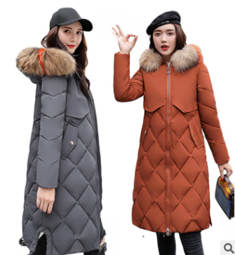 2018新款棉衣女韓版加厚秋冬長款過膝棉襖大彩毛羽絨棉服一件代發(fā)