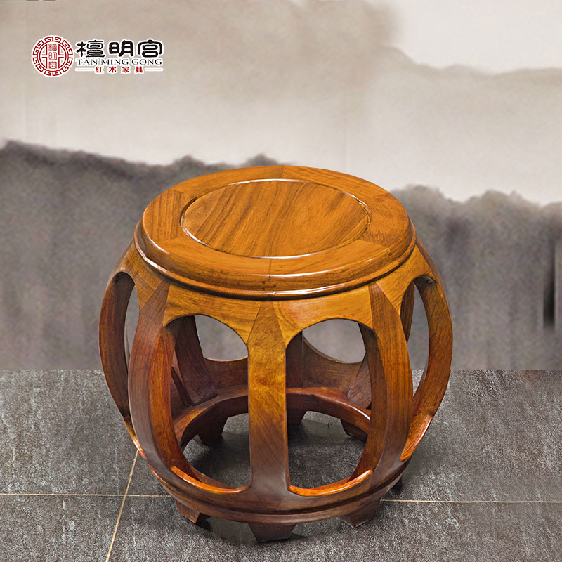 檀明宮鼓凳檀明宮紅木家具紅木小鼓凳兒童換鞋凳古箏凳圓凳實(shí)木矮凳*紫檀