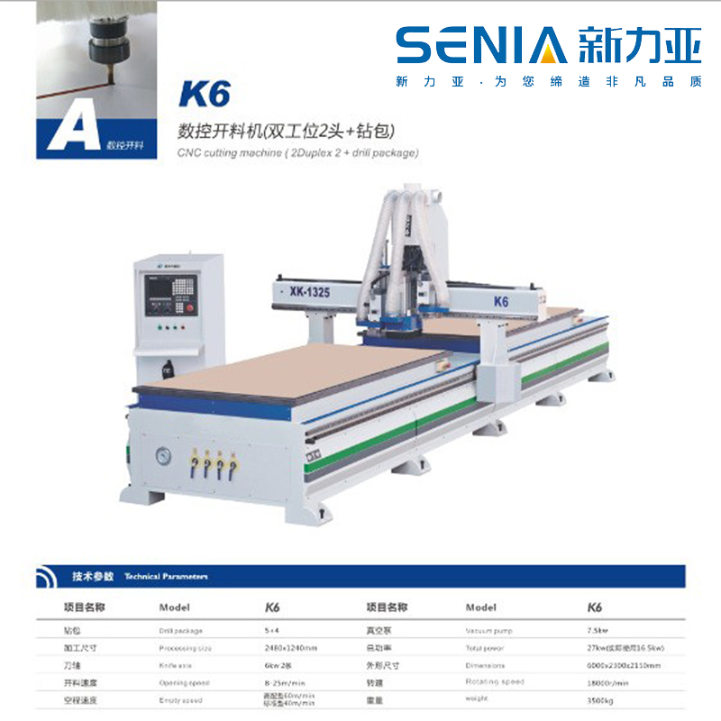 SENIA-新力亚 河南郑州数控开料机K6 双工位2头+钻包 木工定制家具双工位双工序图片