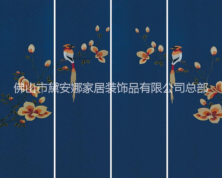 新中式刺繡墻布 新中式刺繡硬包 新中式刺繡皮雕背景墻廠家