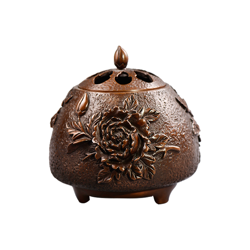 富貴香熏爐純銅香爐牡丹花開富貴香爐香道銅飾品銅鈴鐺