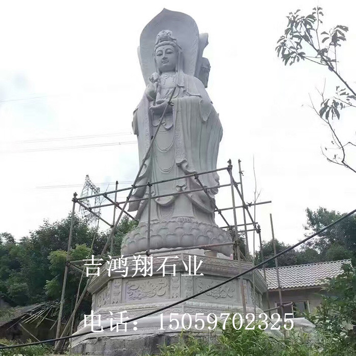 石雕三面观音 福建石雕佛像厂家 花岗岩大型石材三面观音雕塑